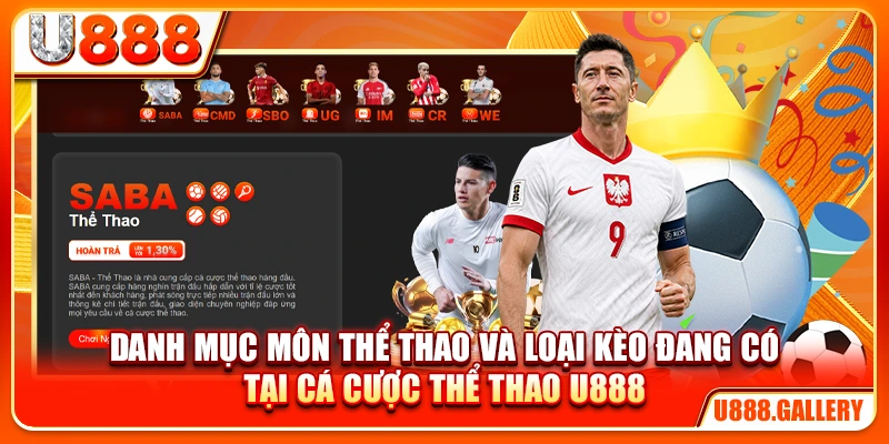 Danh mục môn thể thao và loại kèo đang có tại cá cược thể thao U888